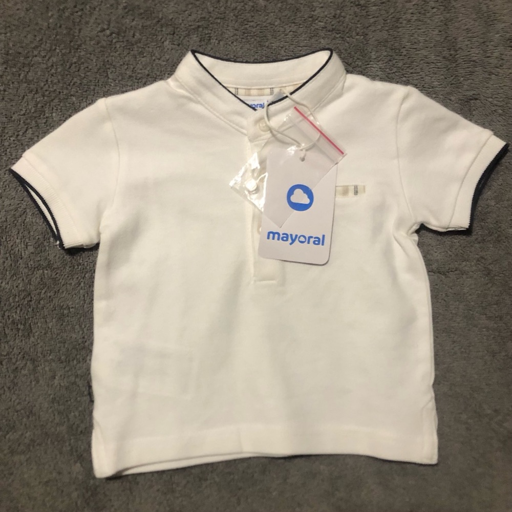 NWT. Boys short sleeve collarless polo shirts . Sizes -6, 12 & 18month